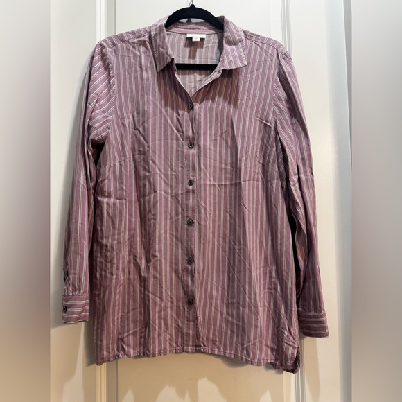 J Jill Lavender Stripe button down shirt large long sleeve armpit to armpit 22” - Picture 3 of 13